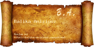 Balika Aniziusz névjegykártya